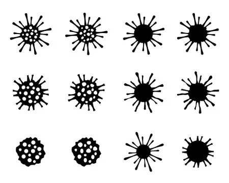 Set of cancer cell and virus in silhouette style Stock Illustration