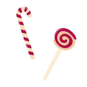 Set of candies and sweets. Set of colorful lollipops, caramel sugar and can.. Illustrazione stock