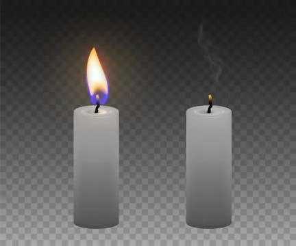 A set of candles. Burning and extinguished candles. Realistic vector Stock Illustration