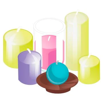 A set of candles of different shapes isolated on white background. Vector ill Stock Illustration