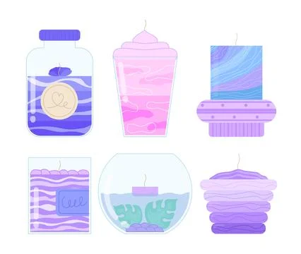 Set of candles. Home decor elements. Aromatherapy, comfort and coziness indoors Illustration