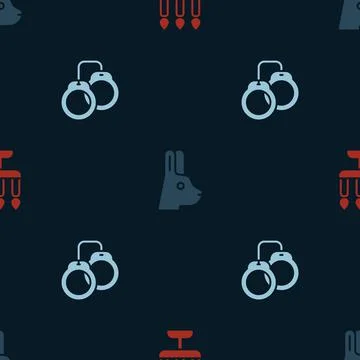 Set Candlestick, Rabbit with ears and Handcuffs on seamless pattern. Vector Stock Illustration