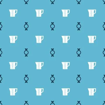 Set Candy and Measuring cup on seamless pattern. Vector Stock Illustration