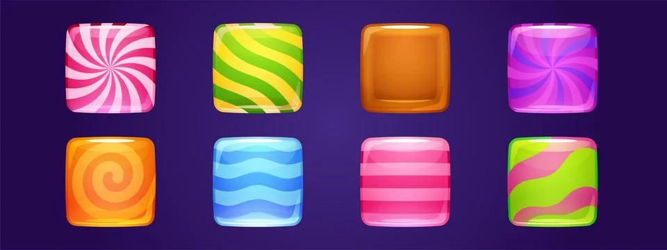 Set of candy app icons, game ui square buttons Stockillustratie