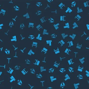 Set Candy, Bench, Winter scarf and Garden rake on seamless pattern. Vector Stock Illustration