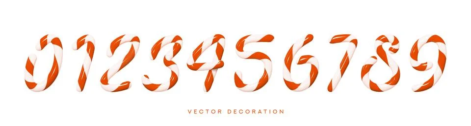 Set of candy cane numbers Stock Illustration