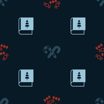 Set Candy, cane with stripes and Christmas book on seamless pattern. Vector Stock Illustration