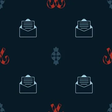 Set Candy cane with stripes, and Envelope on seamless pattern. Vector イラスト素材