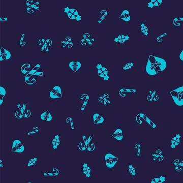 Set Candy cane with stripes, Gift box,  and  on seamless pattern. Vector イラスト素材