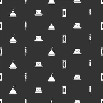 Set Candy, , Cherry cheesecake and Pudding custard on seamless pattern. Vecto Stock Illustration