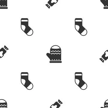 Set Candy, Christmas mitten and stocking on seamless pattern. Vector Stock Illustration