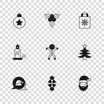 Set Candy, Christmas tree, Santa Claus hat beard, Holiday gingerbread man c.. Stock Illustration