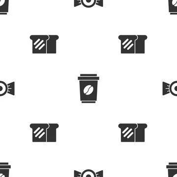Set Candy, Coffee cup to go and Bread toast on seamless pattern. Vector 스톡 일러스트