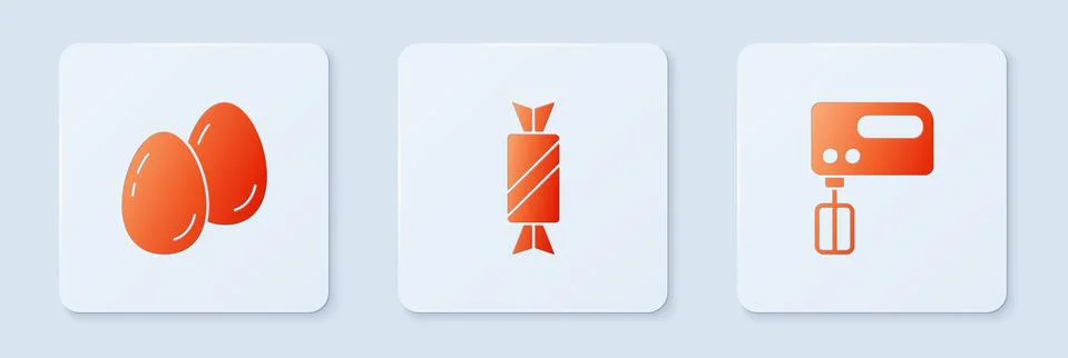Set Candy, Easter eggs and Electric mixer. White square button. Vector イラスト素材