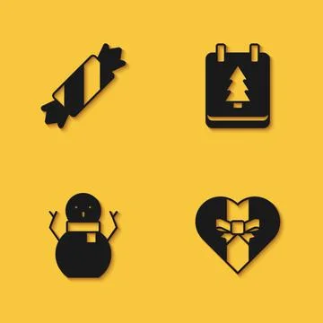 Set Candy, Gift box, Christmas snowman and day calendar icon with long shadow Illustrazione stock