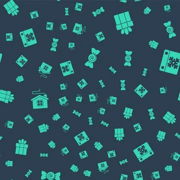 Set Candy, Gift box, Merry Christmas house and Calendar on seamless pattern Stock Illustration