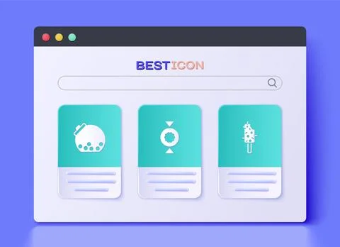 Set Candy, Glass jar with candies inside and Ice cream icon. Vector Stock Illustration