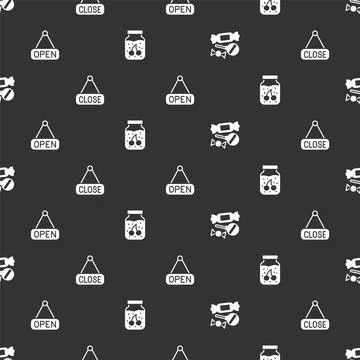 Set Candy, Hanging sign with Closed, Open and Jam jar on seamless pattern Illustrazione stock
