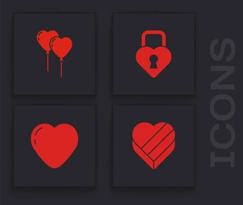 Set Candy in heart shaped box, Balloons form of, Castle the and Heart icon Illustrazione stock