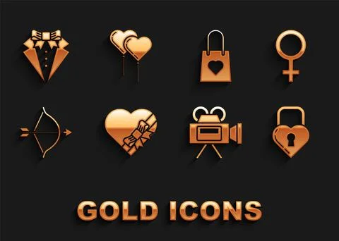 Set Candy in heart shaped box and bow, Female gender symbol, Castle the of Illustrazione stock
