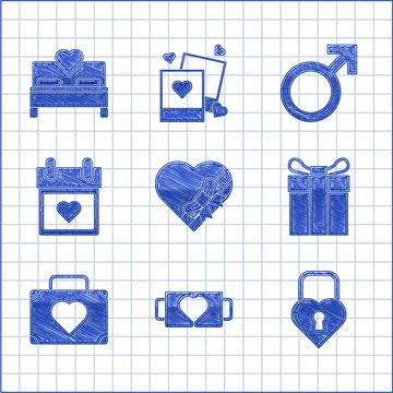 Set Candy in heart shaped box and bow, Two coffee cup, Castle the, Gift Stock Illustration
