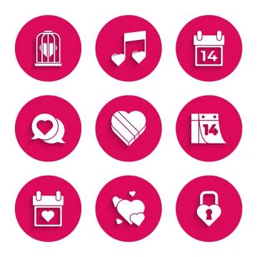Set Candy in heart shaped box, Heart, Castle the of, Calendar with February 14 Illustrazione stock