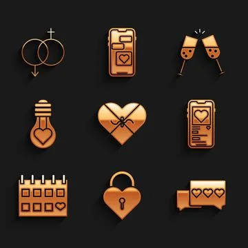 Set Candy in heart shaped box, Castle the of, Like, Mobile with, Calendar, Heart Illustrazione stock