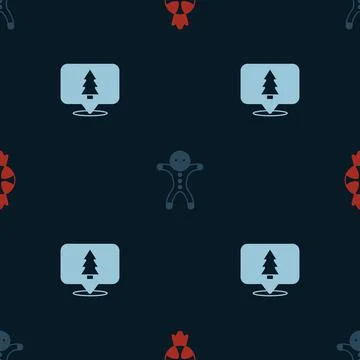 Set Candy, Holiday gingerbread man cookie and Christmas tree on seamless pattern 스톡 일러스트