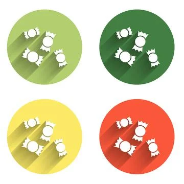Set Candy icon isolated with long shadow background. Color circle button. V.. 库存插图