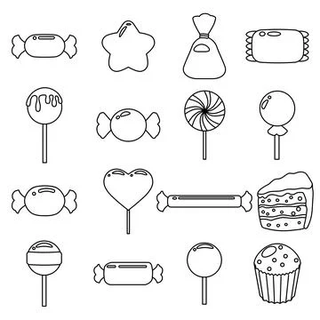 Set of candy icon, line style. Vector sweet food illustration Stock Illustration