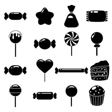 Set of candy icon, silhouette black style. Vector sweet food illustration Stock Illustration