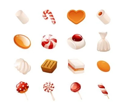 Set of candy icons, vector objects, cartoon style Stock Illustration