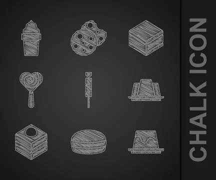 Set Candy, Macaron cookie, Pudding custard, Jelly cake, Brownie chocolate Stockillustratie