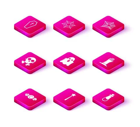 Set Candy, Magic wand, Skull on crossbones, Ghost, Bottle with potion, Zombie Stock-Illustration
