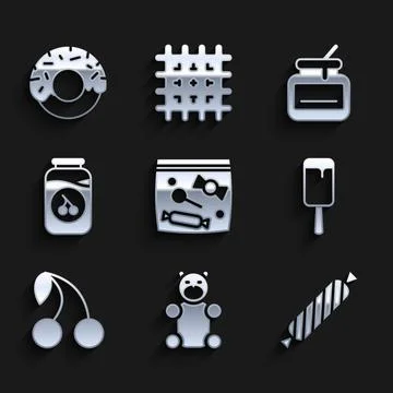 Set Candy packaging for sweets, Jelly bear candy, Ice cream, Cherry, jam jar Stock Illustration