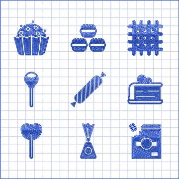 Set Candy, packaging for sweets, Piece of cake, Lollipop, Cracker biscuit and Illustrazione stock