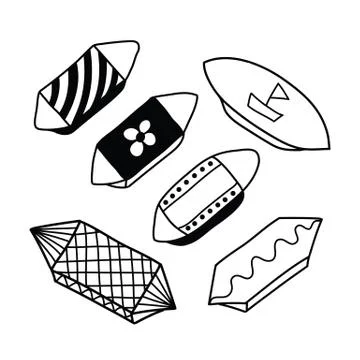 Set of candy in a paper wrapper, retro vintage doodle style. Contour coloring Stock Illustration