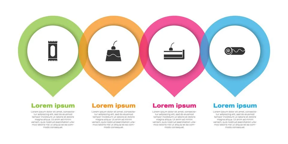 Set Candy, Pudding custard, Cherry cheesecake and Chocolate roll. Business Stock Illustration