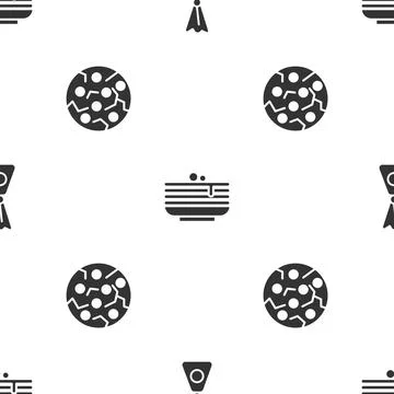 Set Candy, Stack of pancakes and Cookie or biscuit on seamless pattern. Vector Illustrazione stock