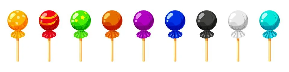 Set of Candy on a stick isometric 3d sweet. Lollipop caramel vector Stock Illustration