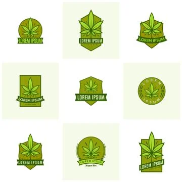 Set of Cannabis logo vector. Marijuana labels on Logos. Medical cannabis retr Stock Illustration