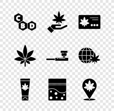Set Cannabis molecule, Marijuana or cannabis leaf, Calendar and marijuana, .. Stock Illustration