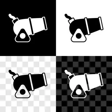 Set Cannon icon isolated on black and white, transparent background. Medieval Stock Illustration