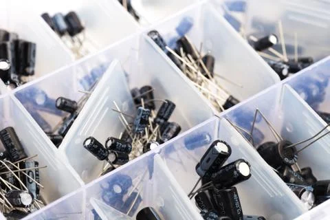 Set of Capacitors isolated on white background - Image Stock Photos