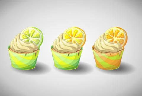 Set of capkakes. Hand draw. Citrus cupcake. Stock Illustration