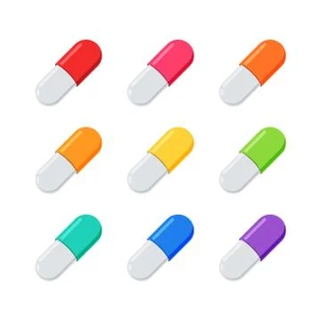 A set of Capsules with nine different color Stock Illustration