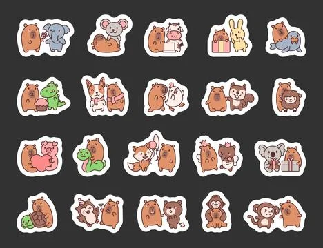 Set with capybara featuring various animals Stock Illustration