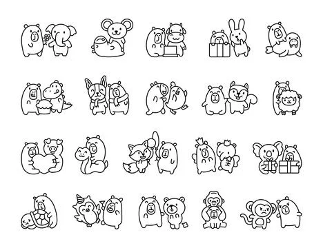 Set with capybara featuring various animals Stock Illustration