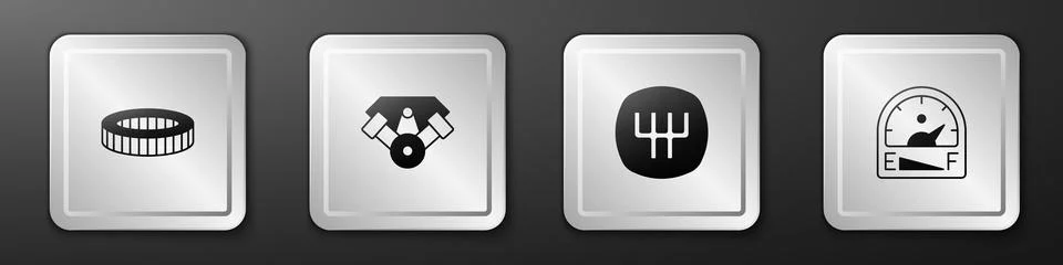 Set Car air filter, Power car engine, Gear shifter and Motor gas gauge icon.. Stock Illustration