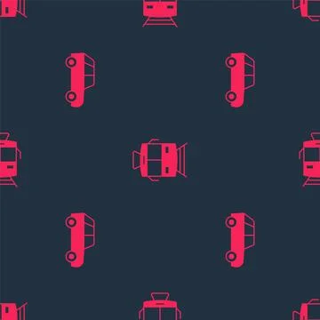 Set Car and Tram and railway on seamless pattern. Vector Stockillustratie